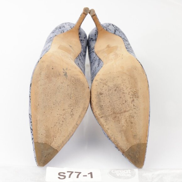 J Crew Womens Roxie Pump Size 8.5 Blue Satin Palm Tree Pointed Heel Shoes Italy - Picture 8 of 13